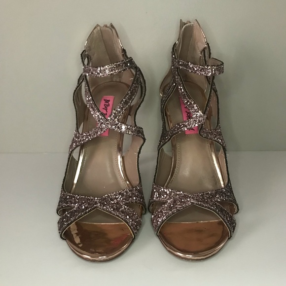 Betsey Johnson Raqui rose gold glitter heels size 7.5 - Picture 2 of 11
